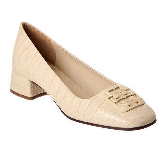 Tory Burch Georgia Square Toe Croc-Embossed Leather Block Heel Pumps Size 8